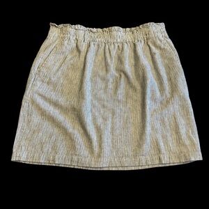 J Crew Linen Paperbag Mini Skirt Blue White Striped Size L Lined Spring Summer